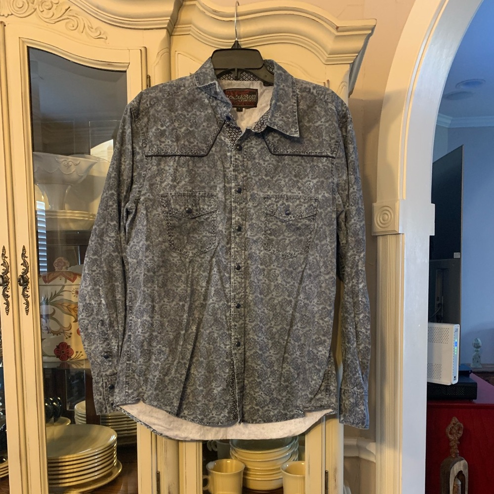 Rock & Roll Cowboy men’s Western Pearl Snap Shirt L Vintage Paisley